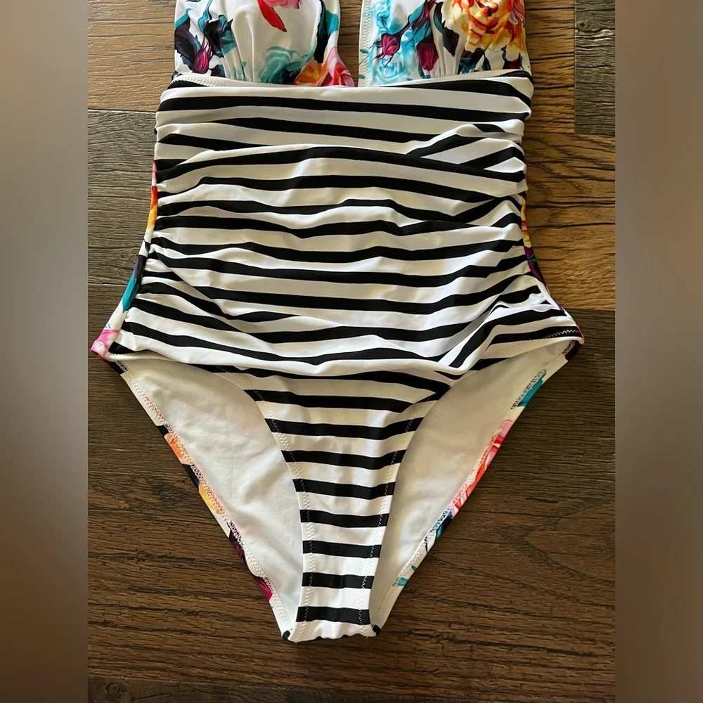 CUPSHE Bold Floral and Stripe Halter
One Piece Swimsuit NWT!! - Picture 6 of 12